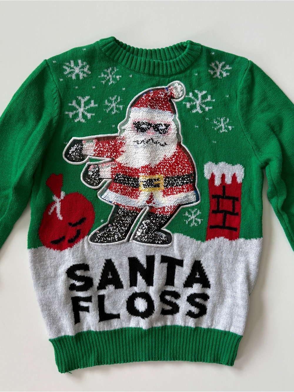 Green Santa Floss Knit Sweater - Holiday Pullover